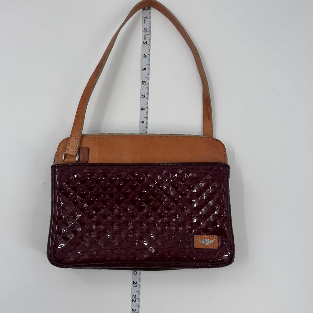 Consuela Wine Candy Crush Slim Quilted Patent Leather Shoulder Bag With Tan Acce - Picture 5 of 16